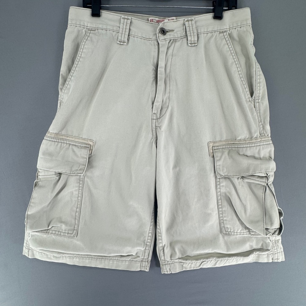 VTG Levi Strauss Signature Mens Khaki Cargo Shorts W32 Cotton  Tan Relaxed Fit
